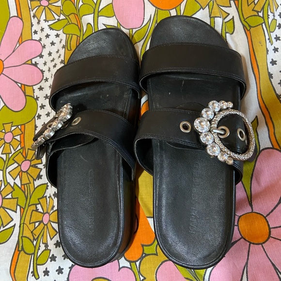 Karl Lagerfeld Rhinestone Buckle Slides - Picture 5 of 7